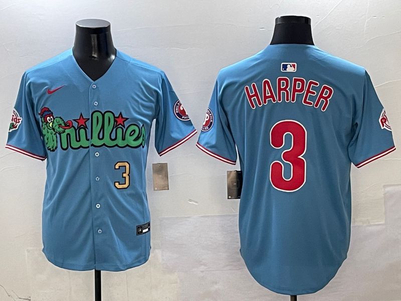 Men Philadelphia Phillies #3 Harper Light Blue three generations Joint Name 2025 Nike MLB Jersey style 3